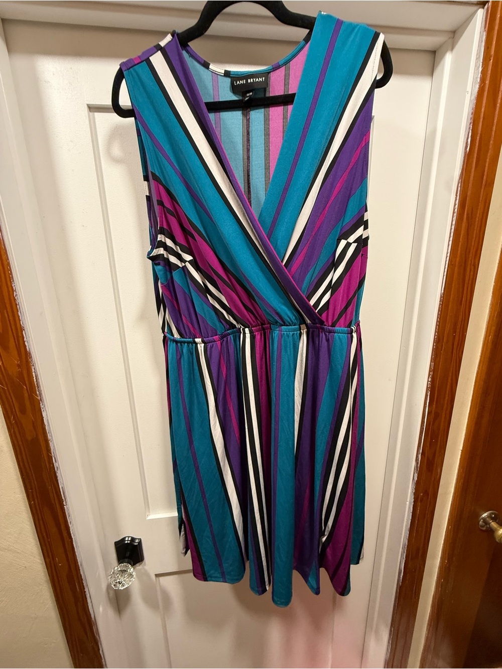 Lane Bryant Blue & Purple Striped Faux-Wrap Midi Dress